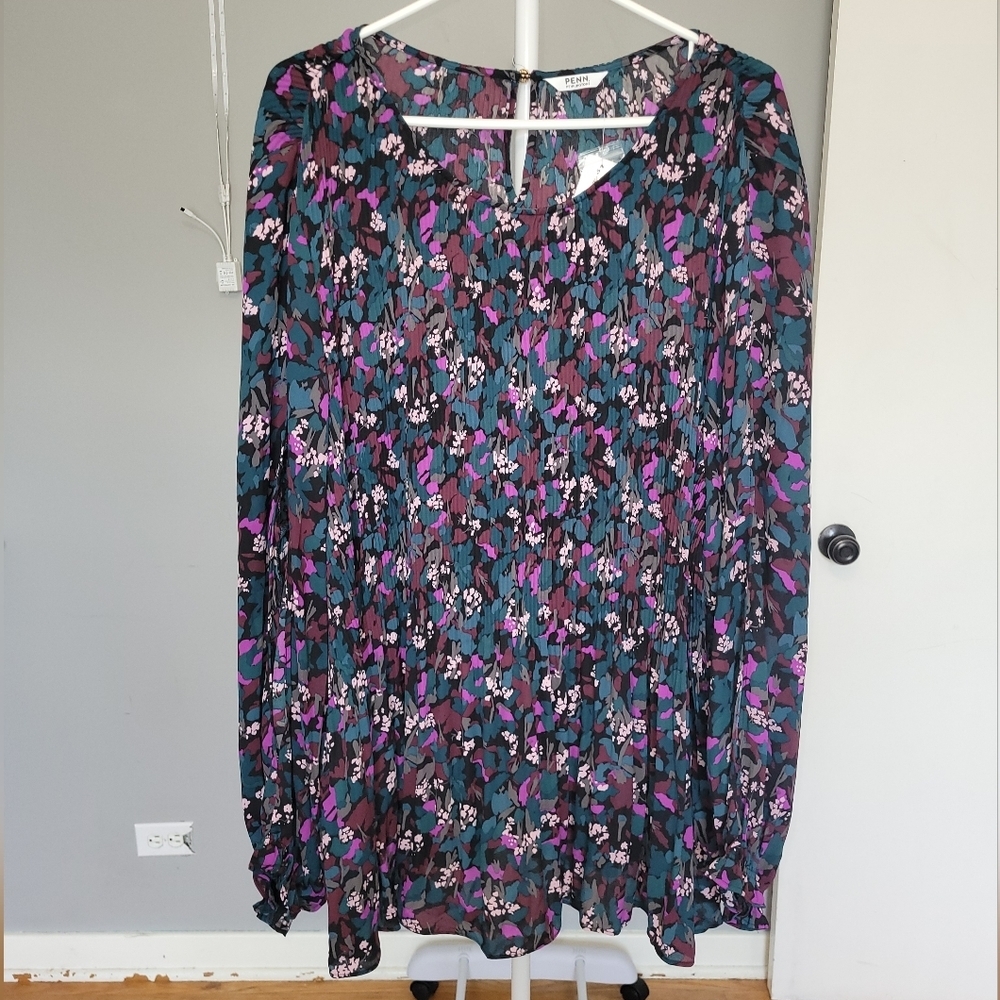 Penningtons Black Floral Pleated Swing Blouse, BNWT, Size 5X - Picture 2 of 9